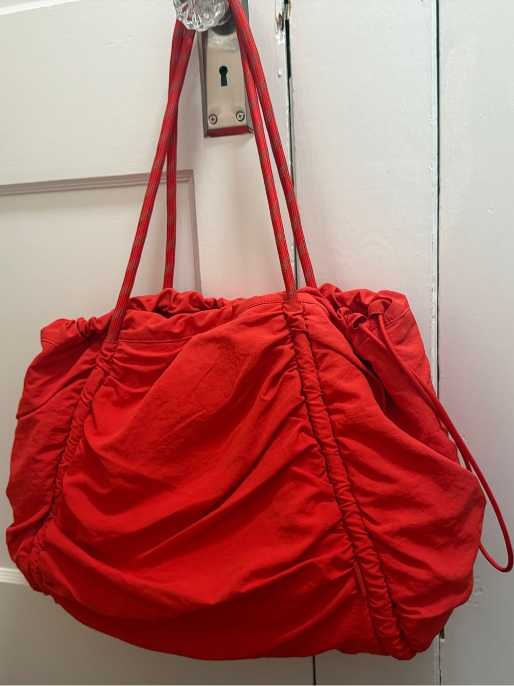 Lululemon Red Ruched Cinchable Tote Bag